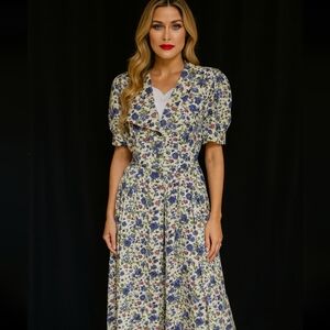 S.L. Fashions Floral Dress with Green and Purple Accents Size MEDIUM